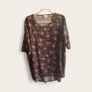 LuLaRoe Irma Short Sleeve Top - Black/Pink/Tan Floral - Size Medium - GUC